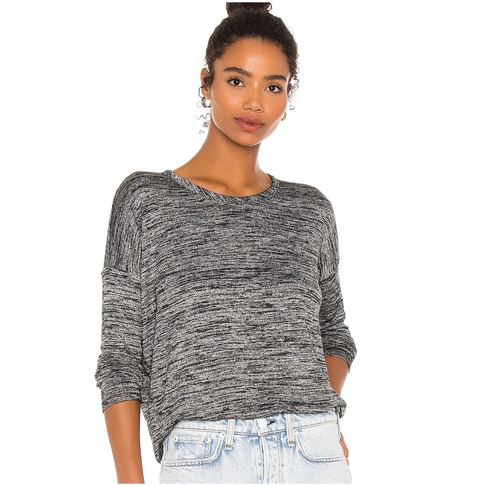Rag & Bone Long Sleeve Hudson Top in Heathered Black, XS
